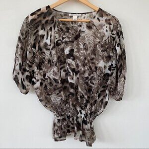 Kenneth Cole animal print top, popover style, sheer, loose fitting